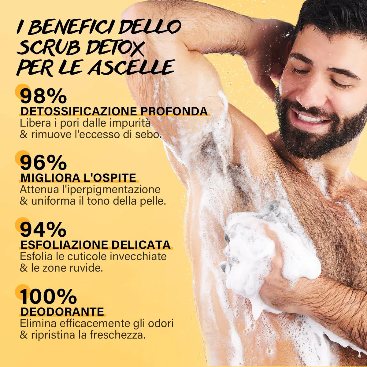 Scrub Detox per le Ascelle con Curcuma e Vitamina C, Rimuovi Macchie scure dalle Ascelle, Deodorante per il Corpo che Uniforma il Tono della Pelle, Scrub Esfoliante per il Corpo per Donne e Uomini