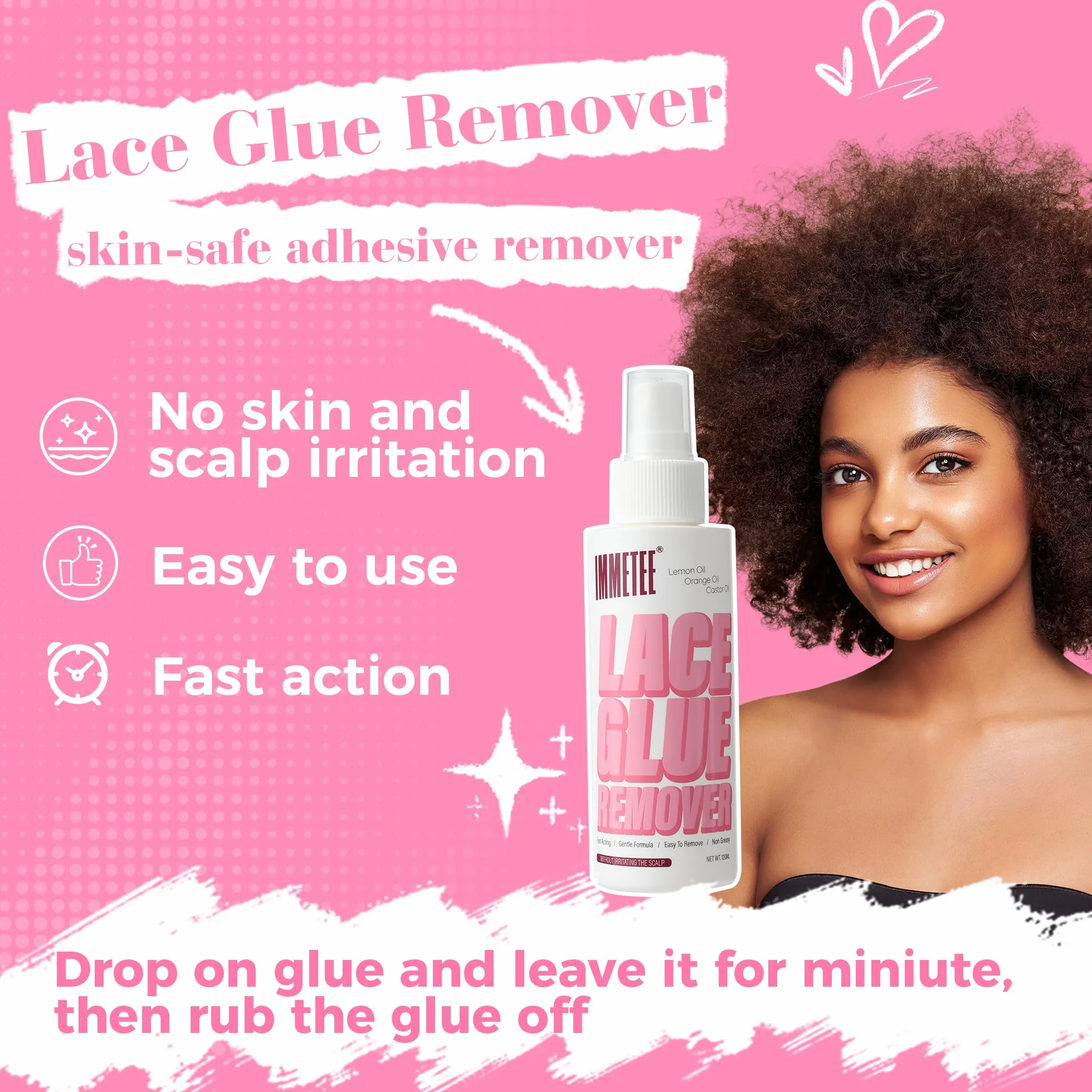immetee rimuovi colla per parrucche, spray per la rimozione delle estensioni, rimozione rapida della colla per parrucche, tape in remover 4OZ/120ml