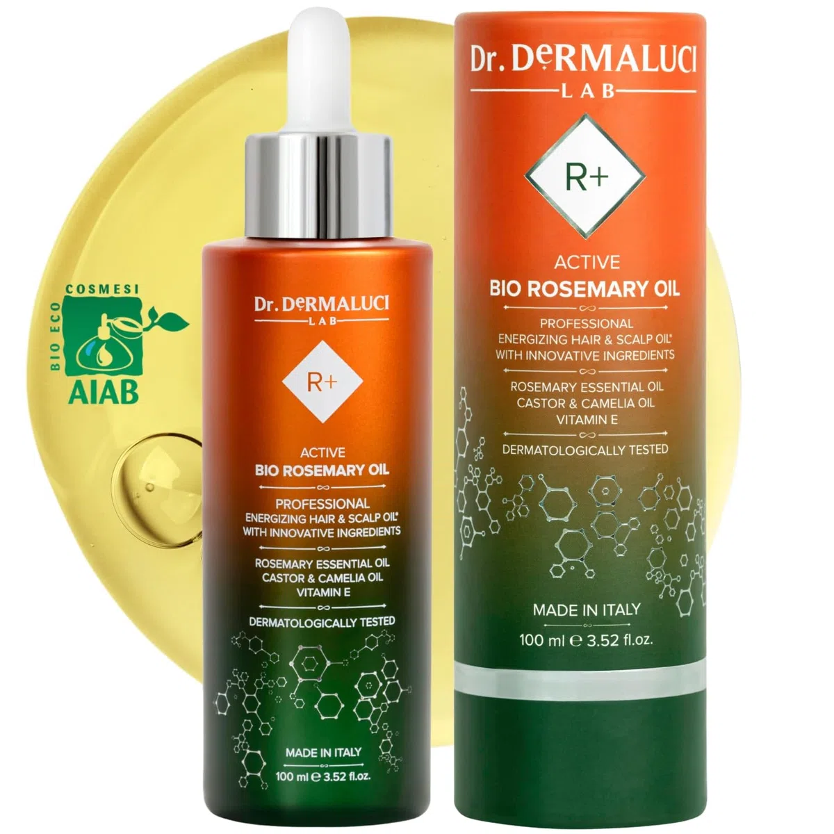 Dr. Dermaluci Lab Olio di Rosmarino Capelli Bio 100ml - Crescita, Anticaduta, Fortificante - Con Olio di Ricino Pressato a Freddo, Macadamia, Camelina, Vitamina E+C - AIAB Made in Italy