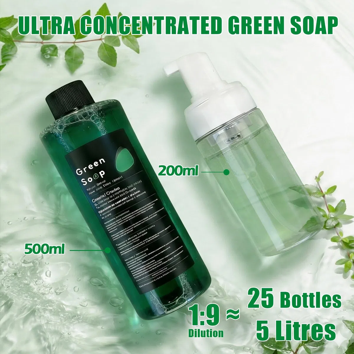 Tattoo Green Soap - TONBAO Tattoo Green Soap Concentrato Vegan 500ml con Flacone Schiumogeno 200ml, Detergente Professionale e Delicato per Tatuaggi