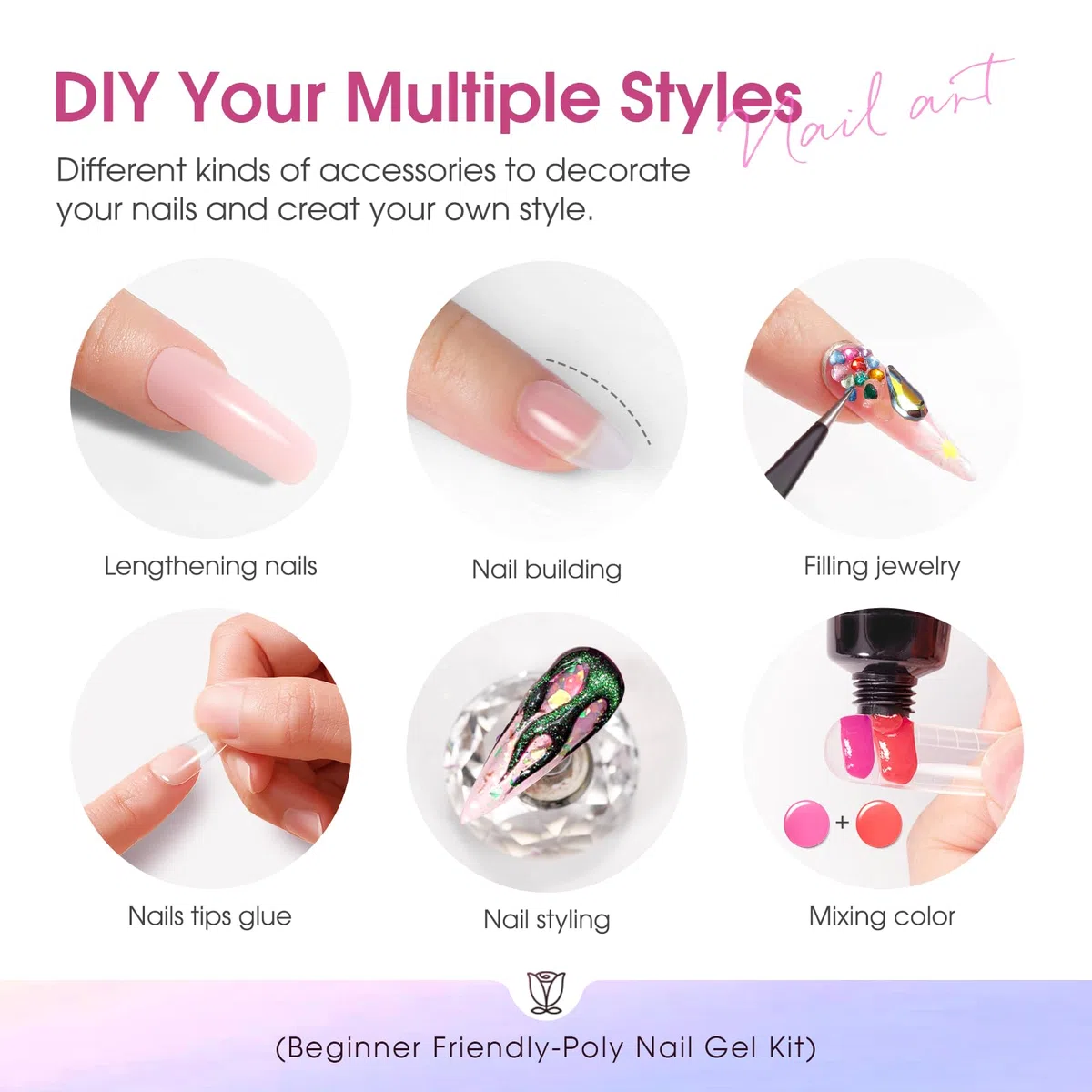 ROSALIND Gel Ricostruzione Unghie 16 Colori 10ml Set, UV LED Poligel per Principiante, Professionale e Salone, Estensione Rapida Acrygel Nail Art Set