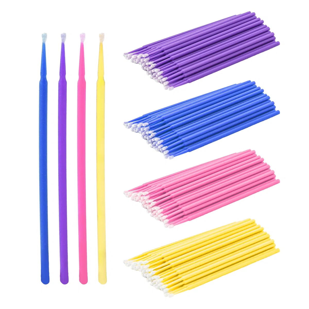 400 pezzi Micro Applicatori a Pennello, Quattro Dimensioni Della Testa, 4 Pennelli Color Extension per Extension Ciglia Rimozione, Trucco, Nail Art, Pittura (Viola+Blu+Rosa+Giallo)