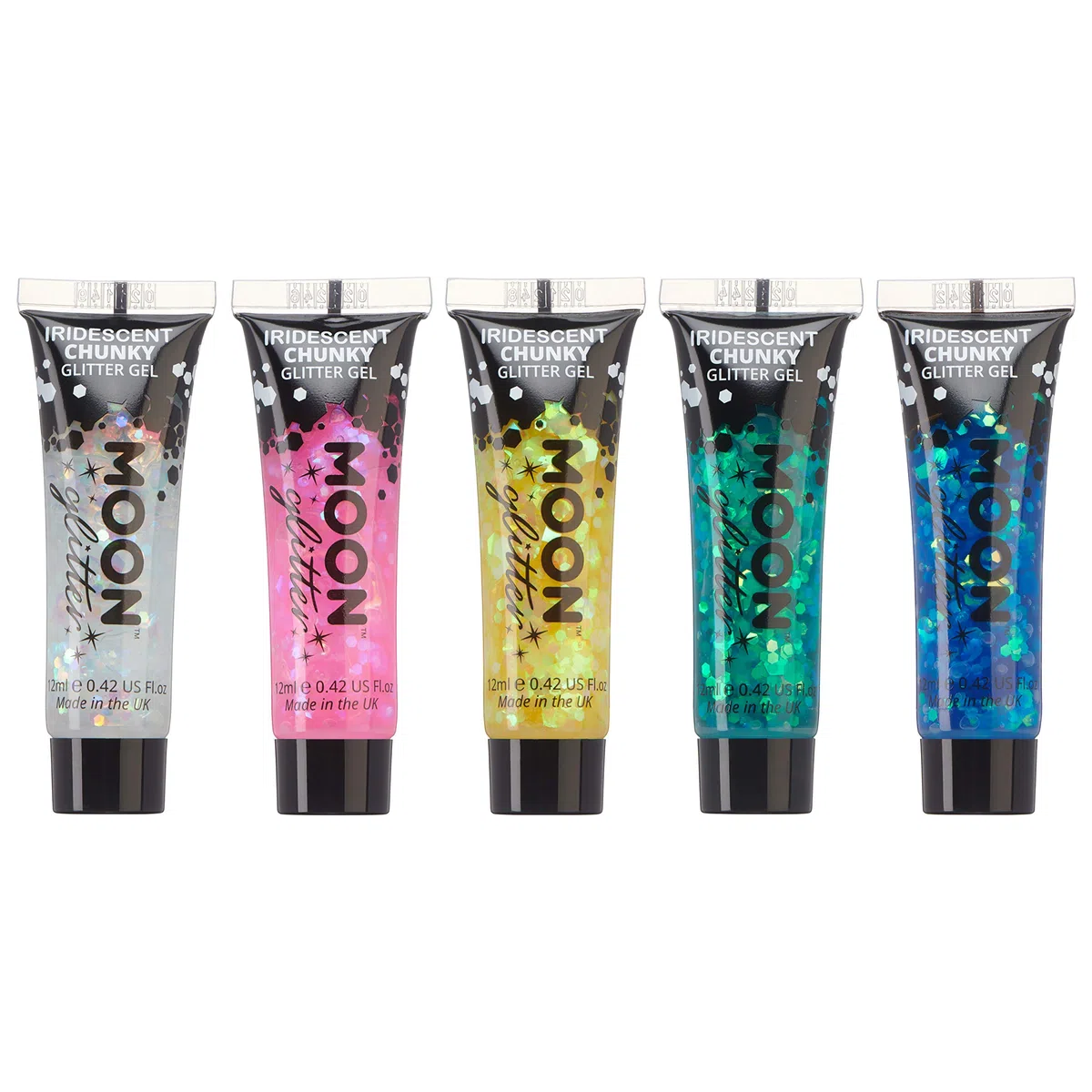 Glitter Chunky Gel scintillante per viso e corpo di Moon Glitter - 12ml - Pittura Viso Glitter - Set di 5 colori