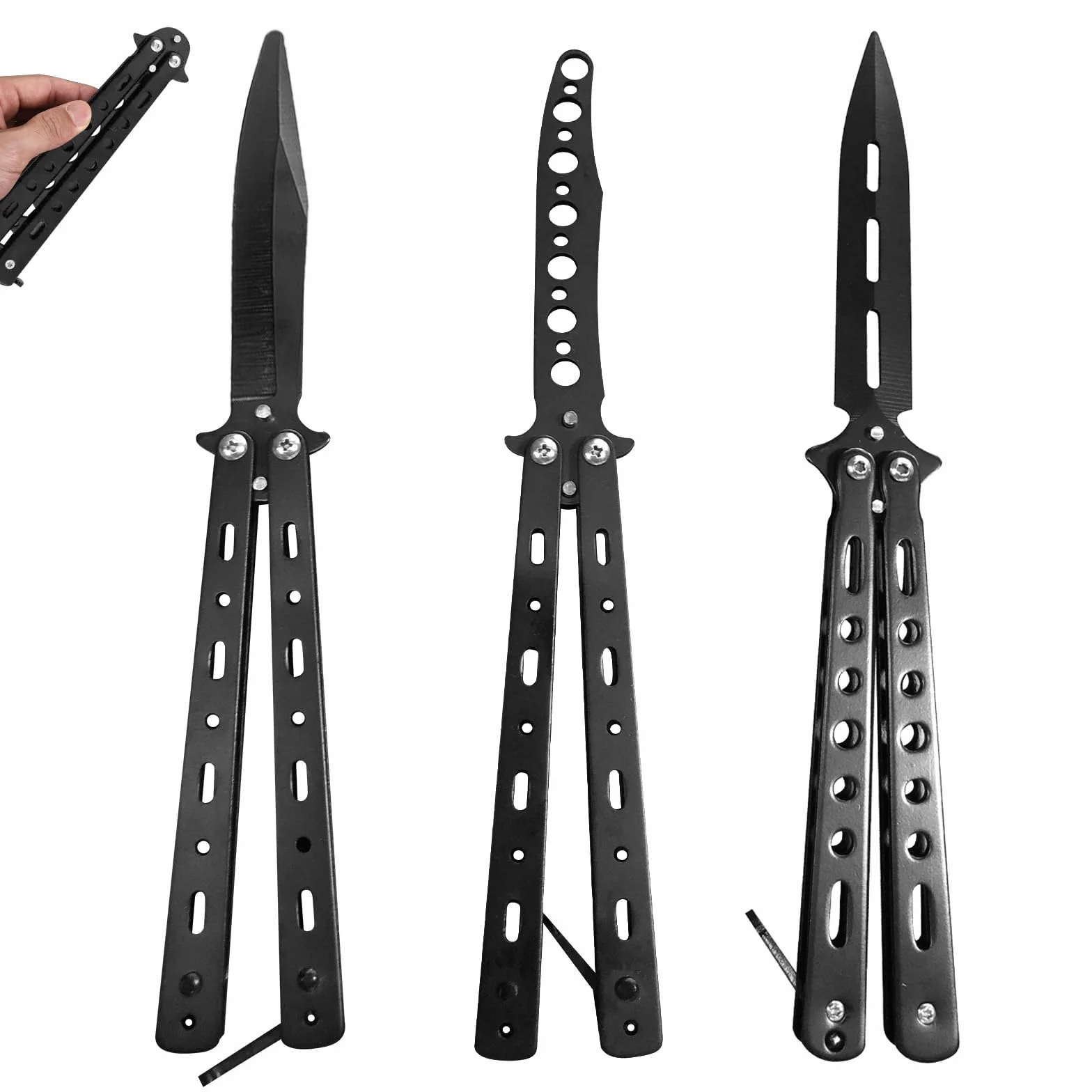 3 pezzi per allenamento a farfalla: coltello da allenamento per farfalle pettine in acciaio inossidabile con lama non levigata per principianti Coltello da allenamento Balisong, per allenamento