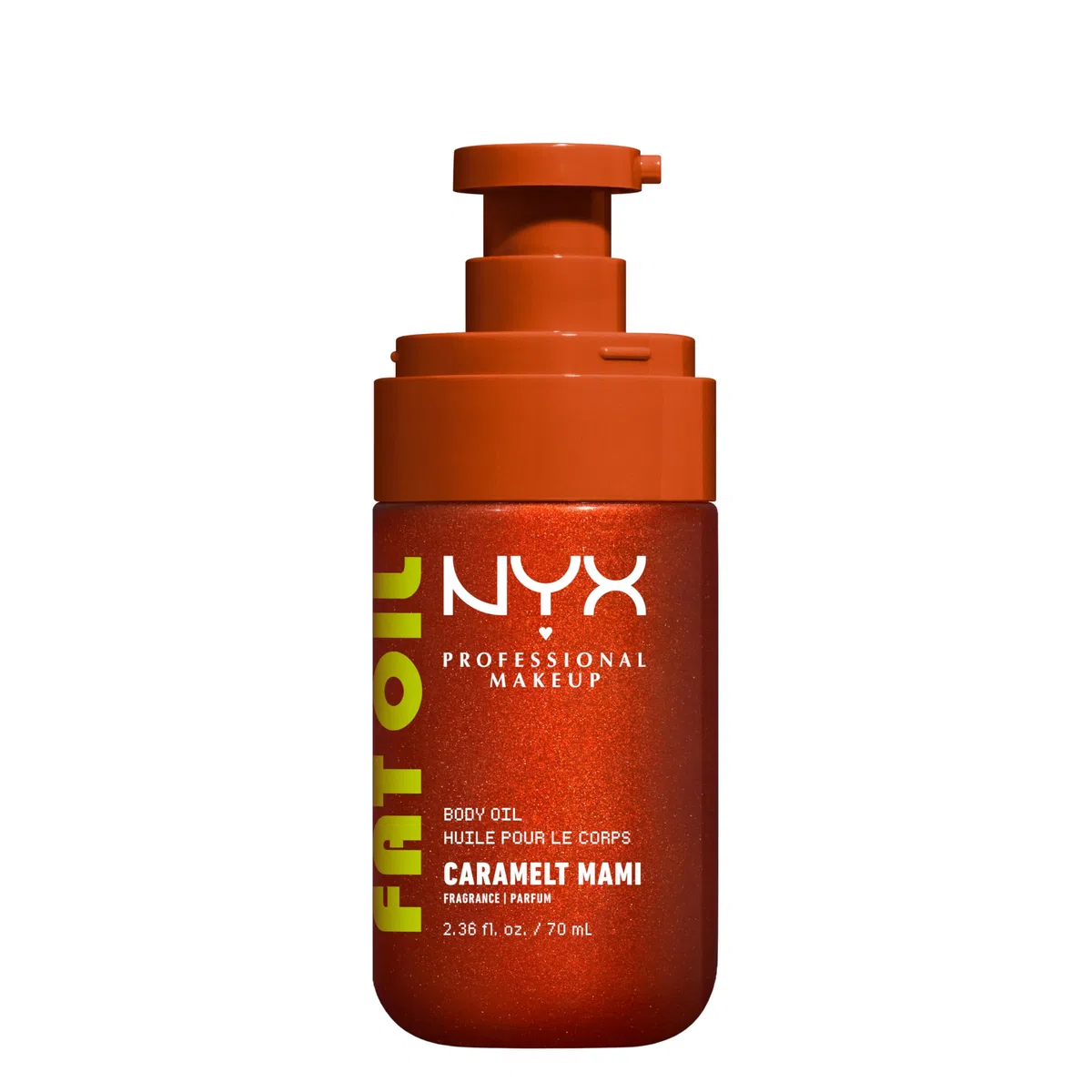 NYX Professional Makeup, Olio Corpo, Pelle Morbida e Idratata, Effetto Luminoso, Texture Leggera, Infuso con Olio di Avocado e Vitamina E, Fat Oil Body Oil, Shade: Caramelt Mami, 70 ml