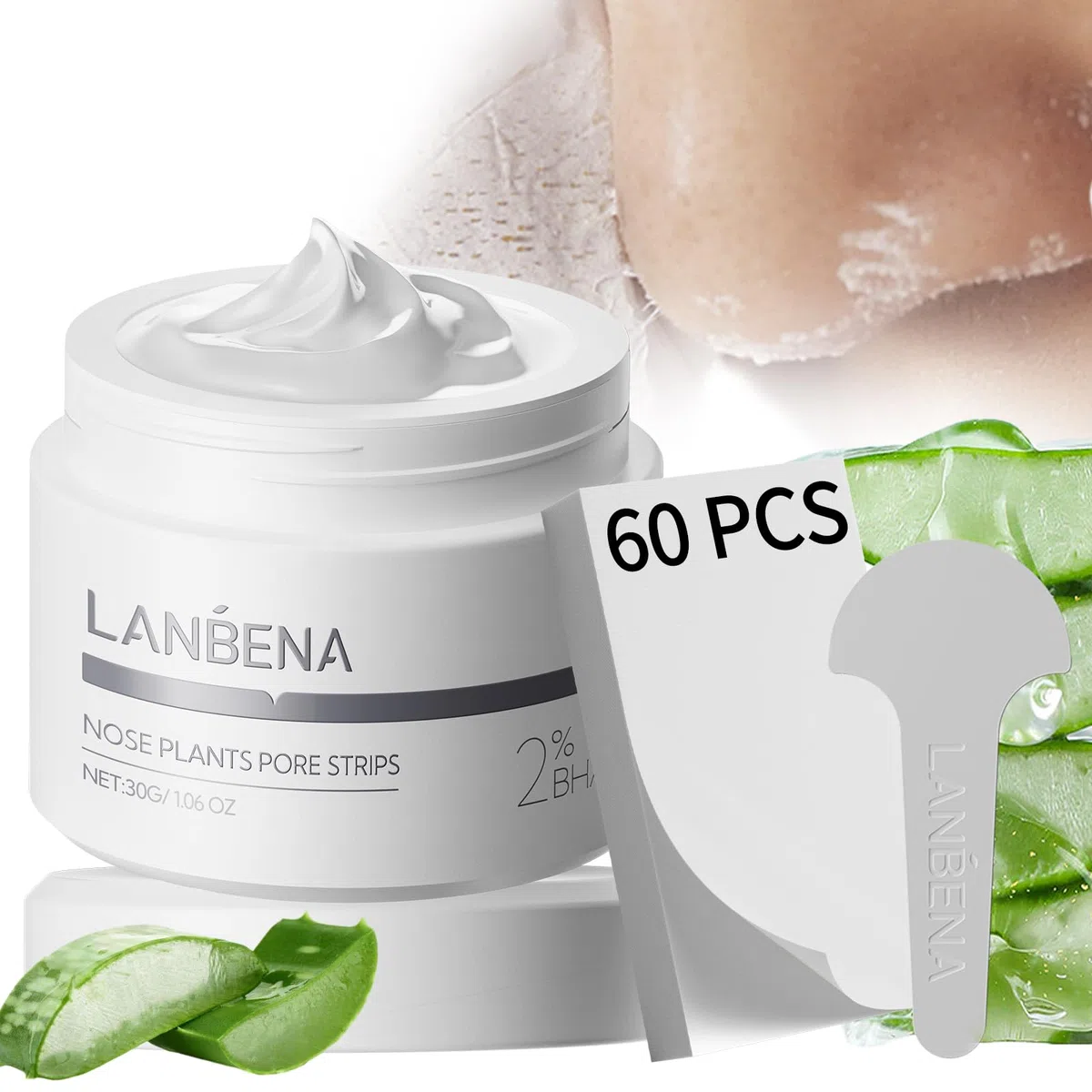 LANBENA Blackhead Remover Peel Off Mask - Rimuove i punti neri da viso e naso, 1,05 oz. Strisce per il naso per rimuovere i punti neri - 60 strisce