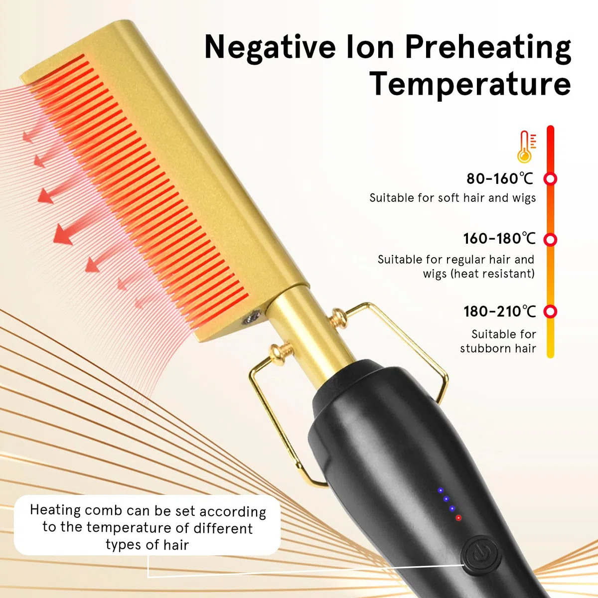Weigudoc Pettine Caldo Elettrico, Pettine Termico per Piastra per Capelli 2 in 1, 3 Livelli di Temperatura, Spazzola per Lisciare la Barba da Uomo per Parrucche, Afro e Barbe