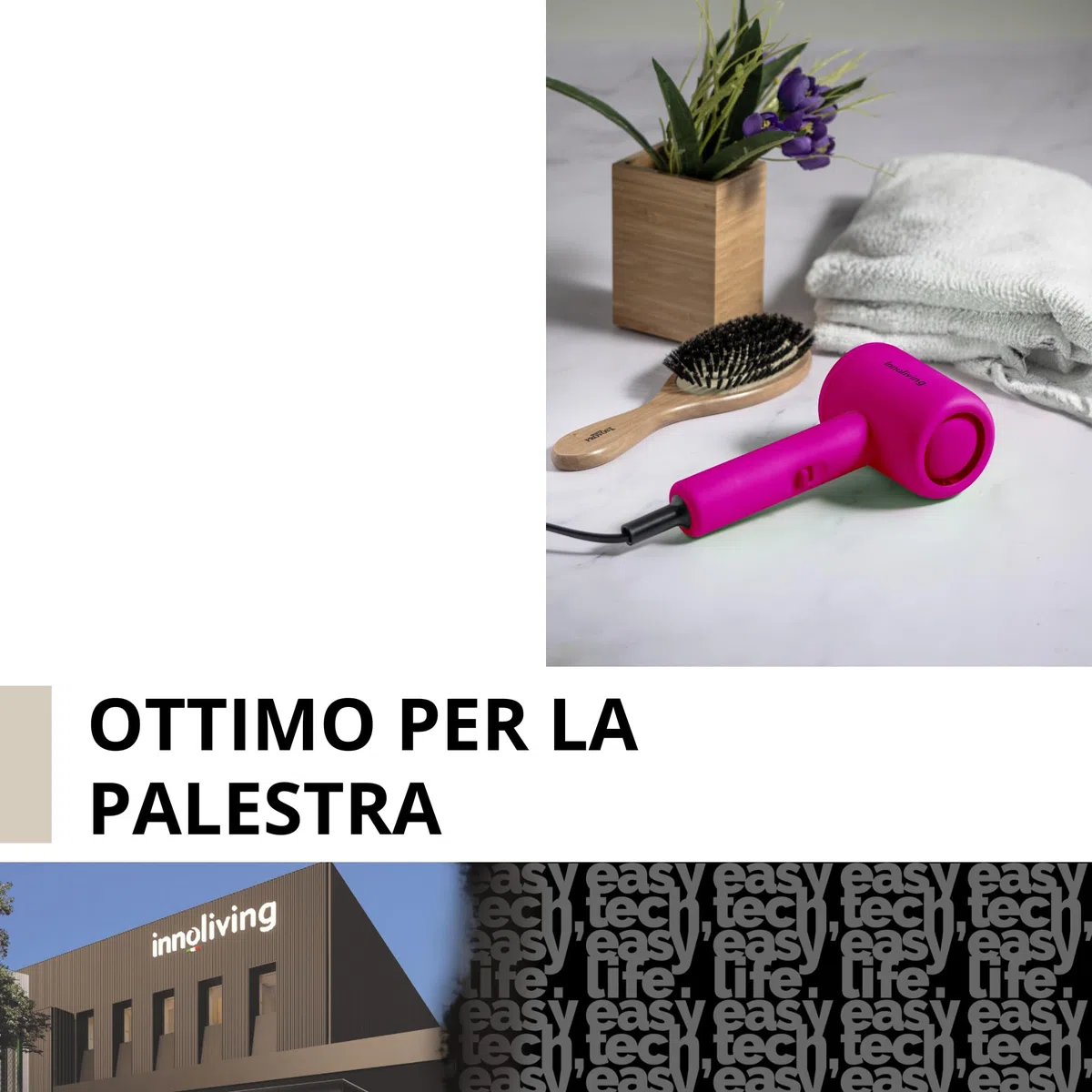 Innoliving Asciugacapelli Mini INN-612, Compatto e Pieghevole, 1200W, Doppia Velocità, Design Portatile per Viaggi e Palestra, Disponibile in Vari Colori, Facile da Usare e Trasportare (Fucsia)