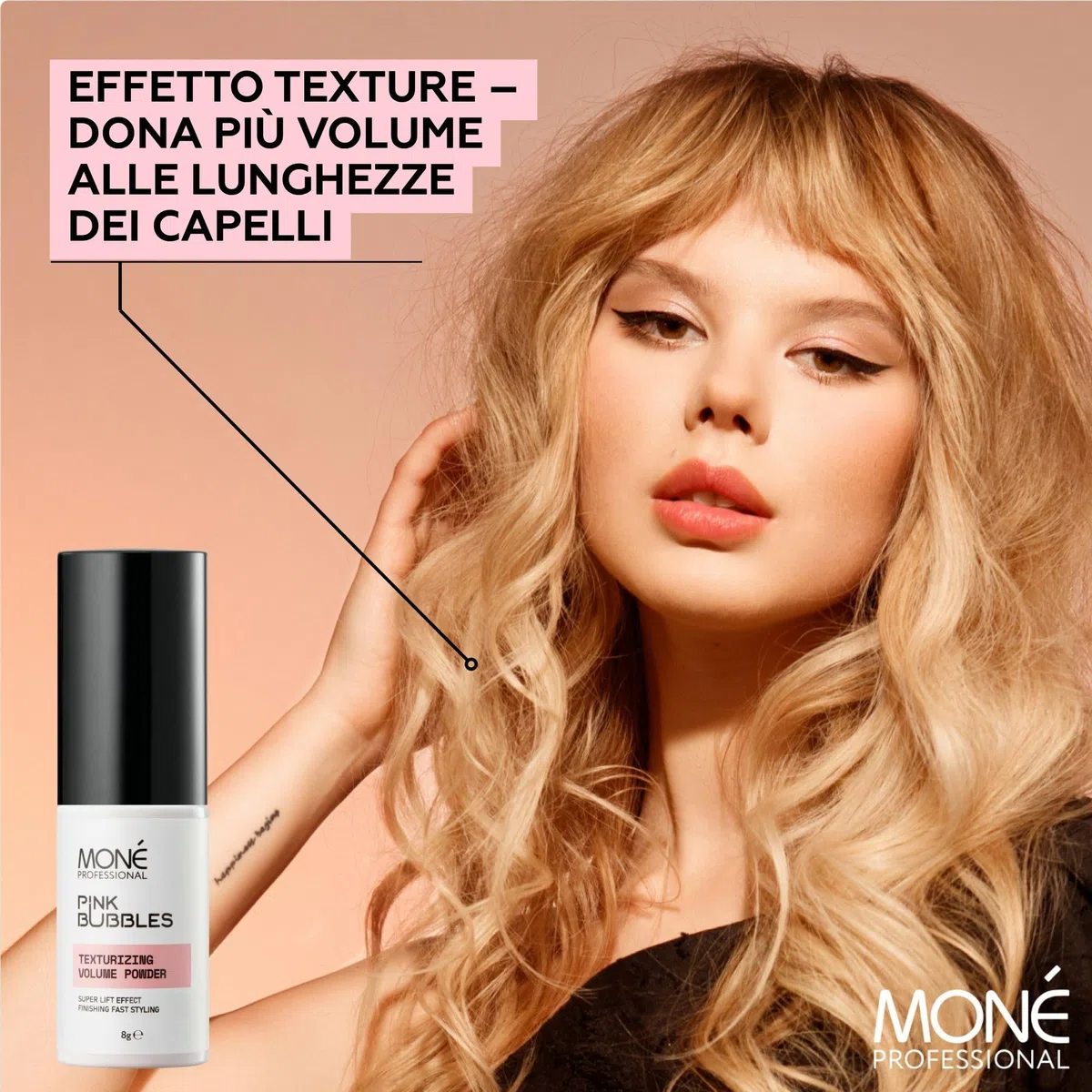 MONÉ PROFESSIONAL - Polvere Volumizzante Capelli Donna - Spray texturizzante a lunga durata - Effetto istantaneo - Con una leggera Fragranza di Vaniglia - 8 g