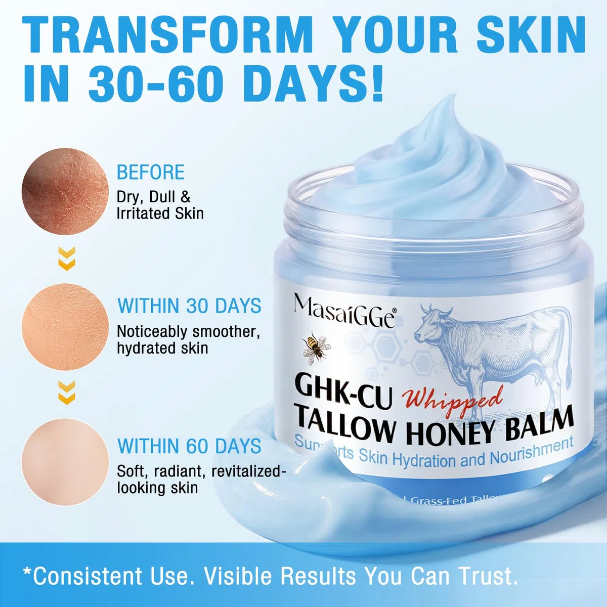 Ghk-cu Peptide Tallow Cream, 120g Copper Peptides Beef Tallow Face Cream, Crema per la pelle al sego, Crema di riparazione profonda