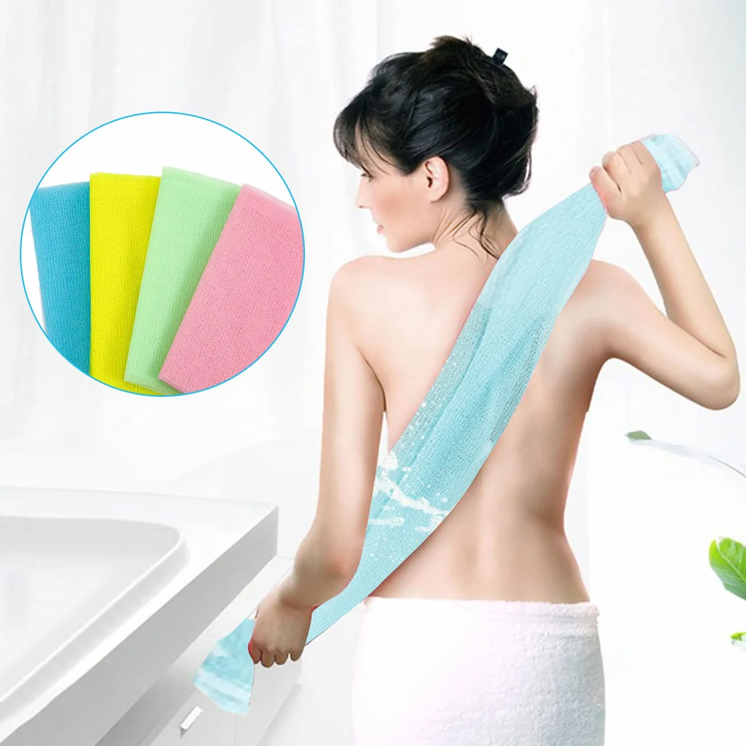 VIKSAUN 4 Pezzi Nylon Multicolore Giapponese Esfoliante Spugna da Doccia, Scrubber Spugna Da Bagno Esfoliante per Uomini Donne Accessori per Pulizia（4 pcs）