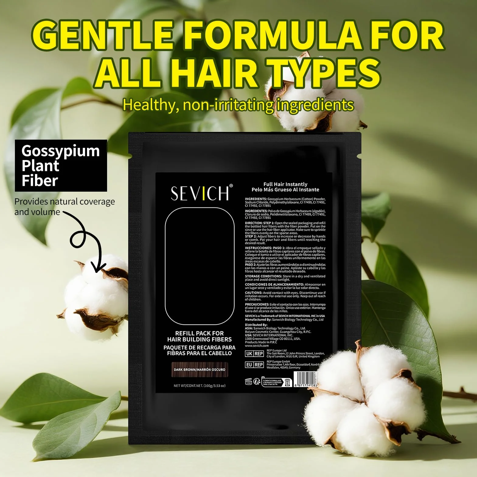 SEVICH 2 confezioni (2 x 100 g) – 100 g ricarica per perdita di capelli o capelli sottili, per uomini e donne, capelli marrone scuro
