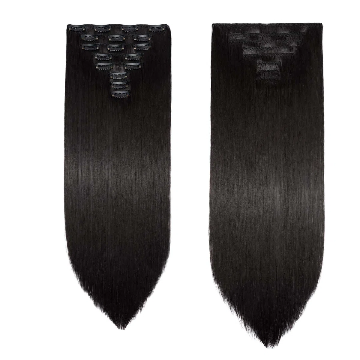 Extension Clip Capelli Lisci Marrone Scuro 8pcs Extension Capelli Finti Clip Posticci per Capelli Naturali Sintetici Clip in Hair Extension Morbido Parrucchino Lungo Dritto Full Head 65cm