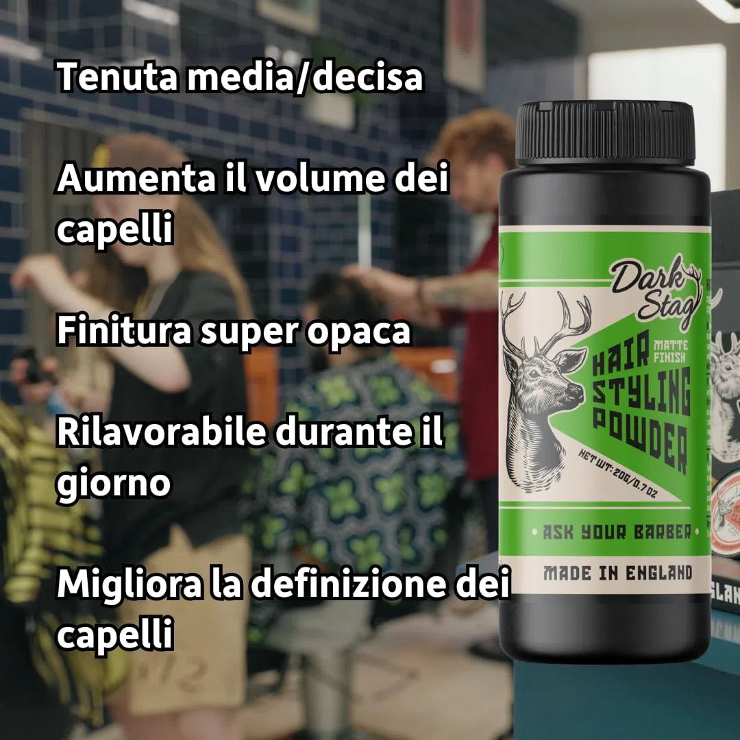 Dark Stag polvere volumizzante capelli, prodotto professionale per lo styling dei capelli da uomo, texture aggiuntiva con tenuta flessibile, 20g
