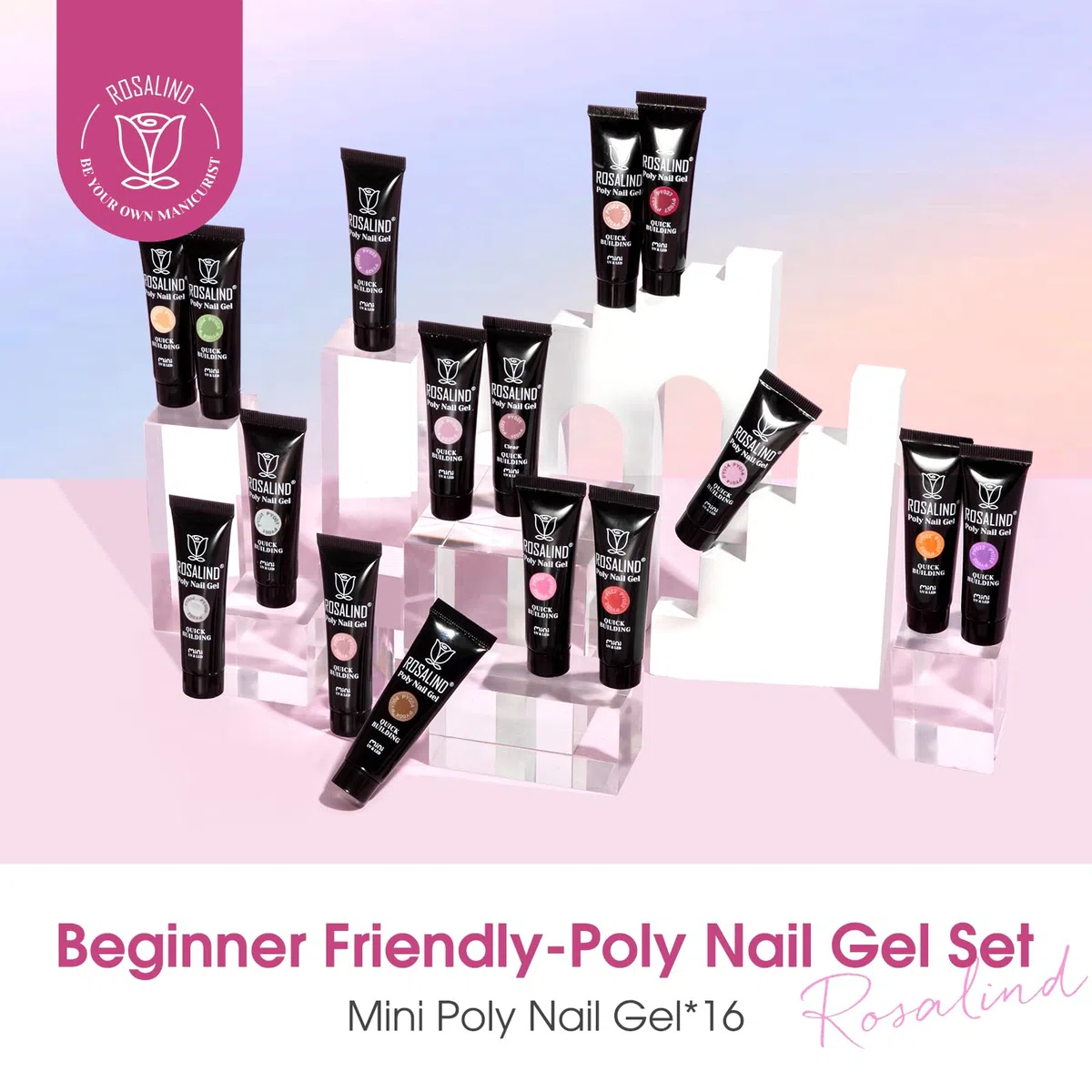 ROSALIND Gel Ricostruzione Unghie 16 Colori 10ml Set, UV LED Poligel per Principiante, Professionale e Salone, Estensione Rapida Acrygel Nail Art Set