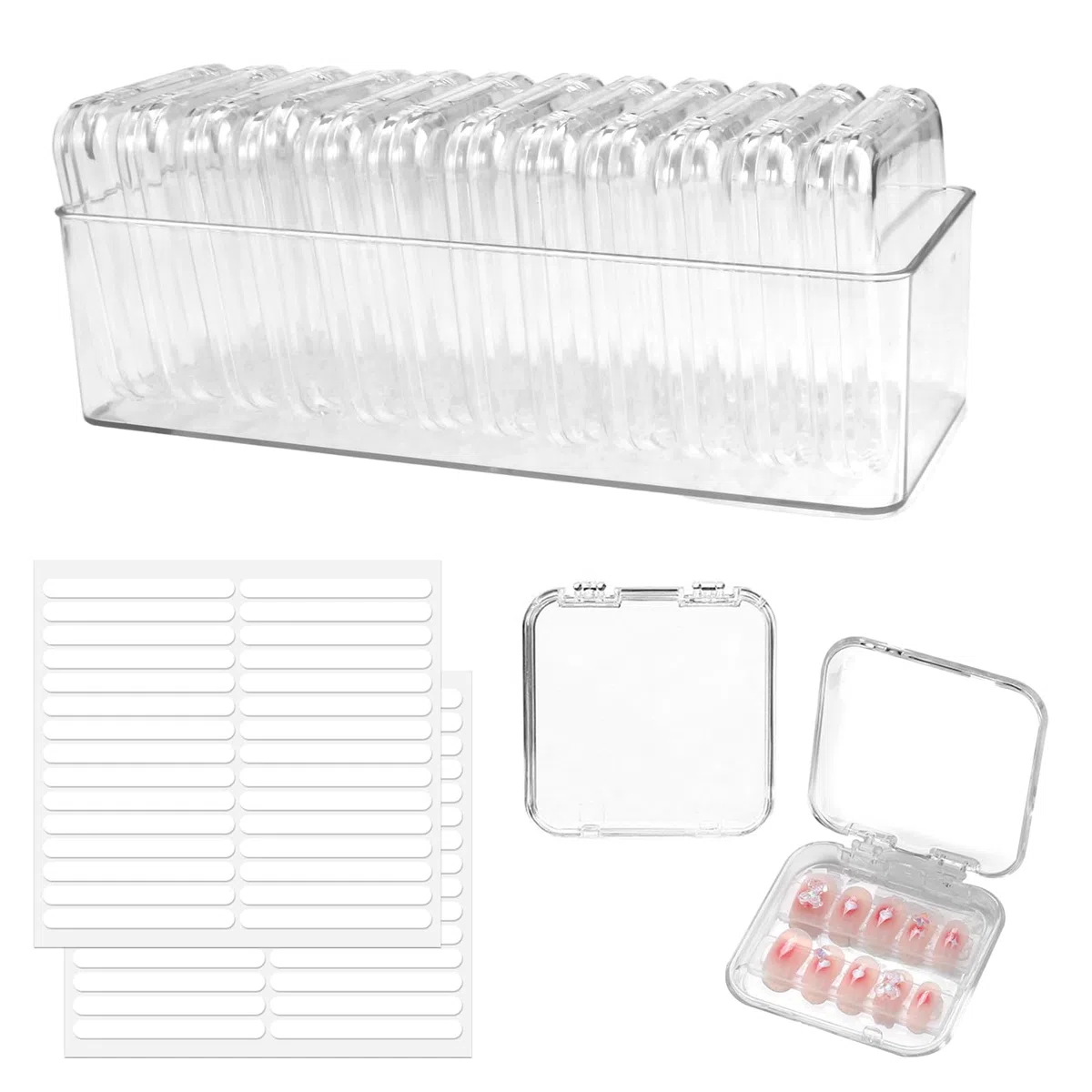 12 Pezzi Scatoline Trasparenti, Scatole Plastica con Coperchio Piccole Misura 8,5x8,5 cm, Organizzatore di Piccole Perlineinclude 60 Strisce Biadesive e Una Grande Scatola Espositiva