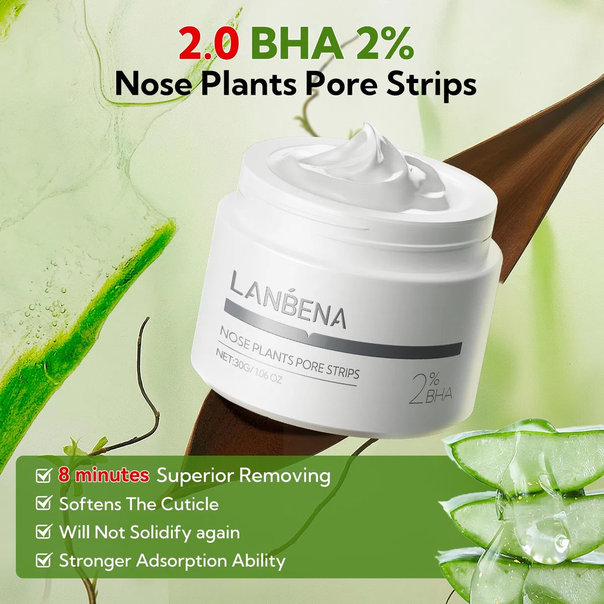 LANBENA Blackhead Remover Peel Off Mask - Rimuove i punti neri da viso e naso, 1,05 oz. Strisce per il naso per rimuovere i punti neri - 60 strisce