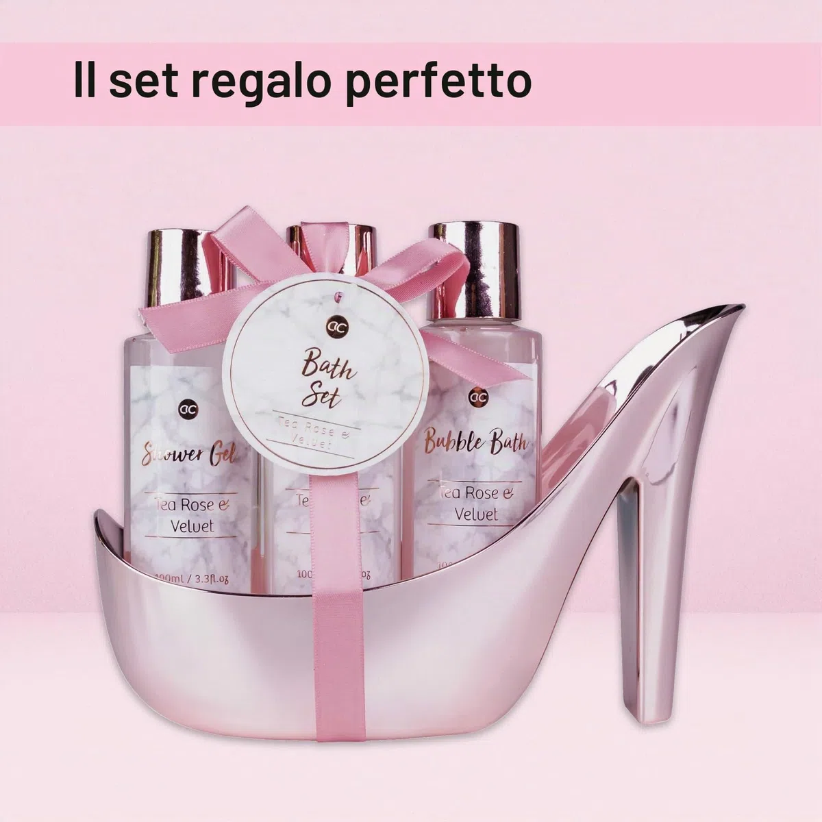 accentra, set da bagno MARBLE in bellissime pompe rosa 4 pezzi da bagno, bellezza, cura - per un'esperienza SPA rilassante