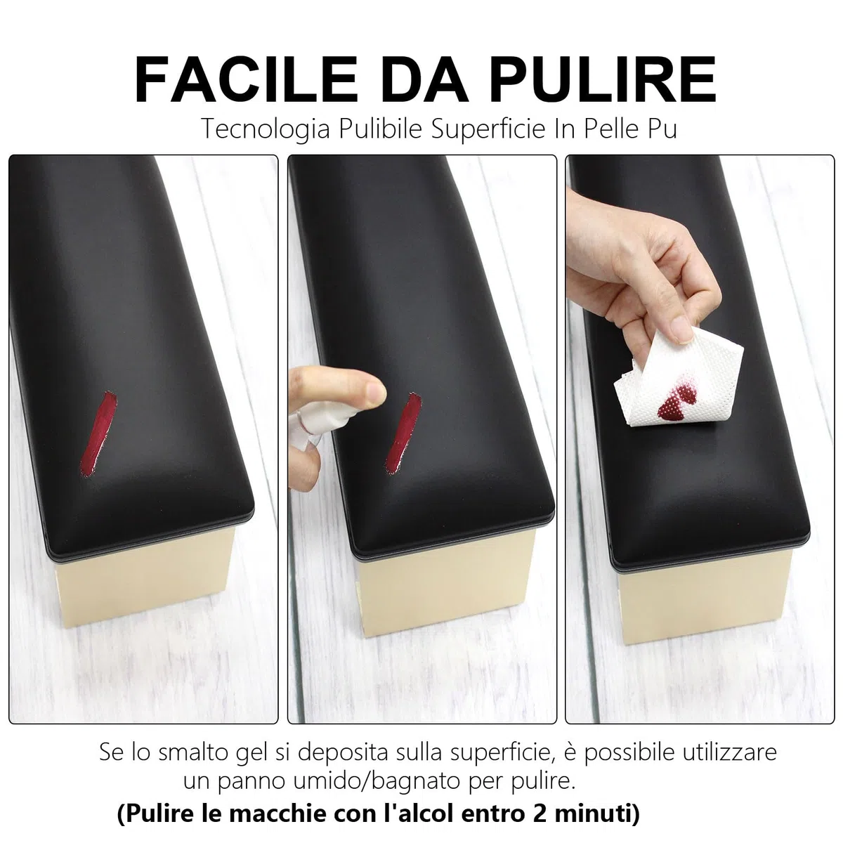 Poggiamano per Unghie Manicure,Appoggia Mani per Unghie Pulibile,Poggiamani per Unghie in Morbido Pelle Cuscino,Tavolo Manicure con Staffa Staccabile(Nero)