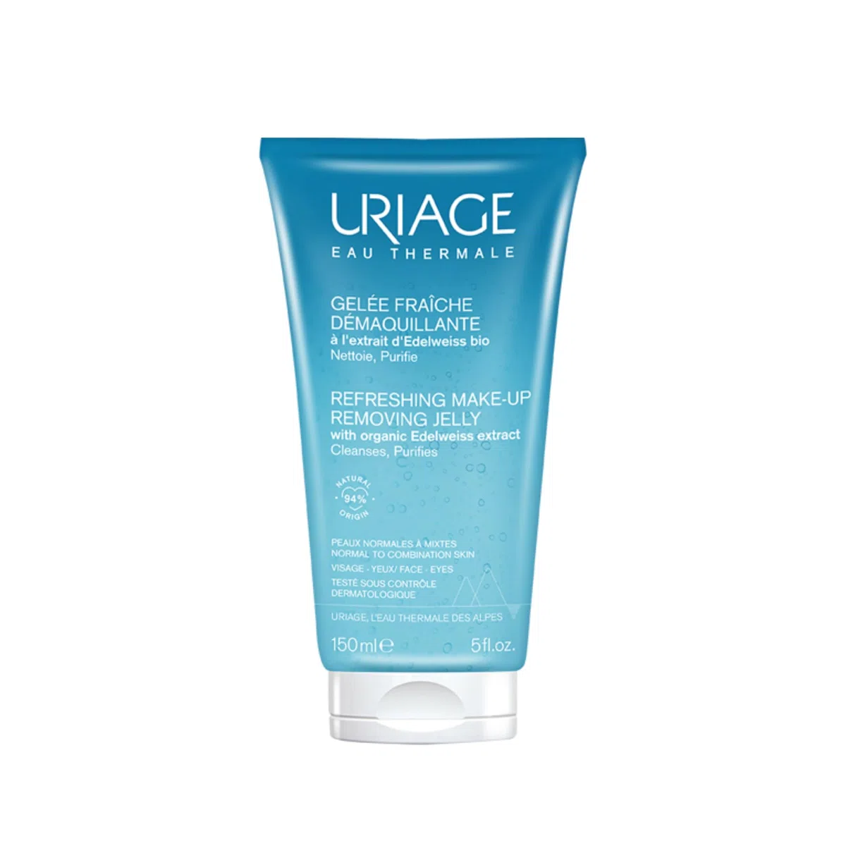Uriage Gel fresco struccante con Stella Alpina e Glicerina bio- Viso e occhi - Deterge e rinfresca - Idrata e lenisce - Senza sapone - pH fisiologico - 94% di ingredienti di origine naturale - 150ml