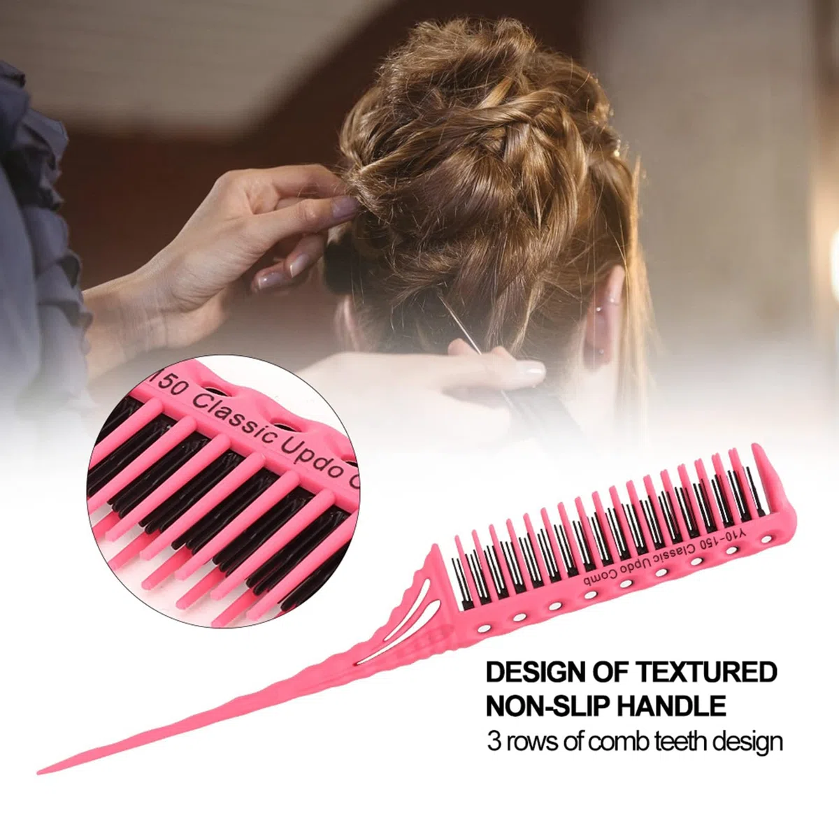 Pettine per coda di cavallo alta, spazzola professionale antistatica, tre file di denti, spazzola leggera, spazzola per lo styling di qualità professionale, crea stili voluminosi e sofisticati.