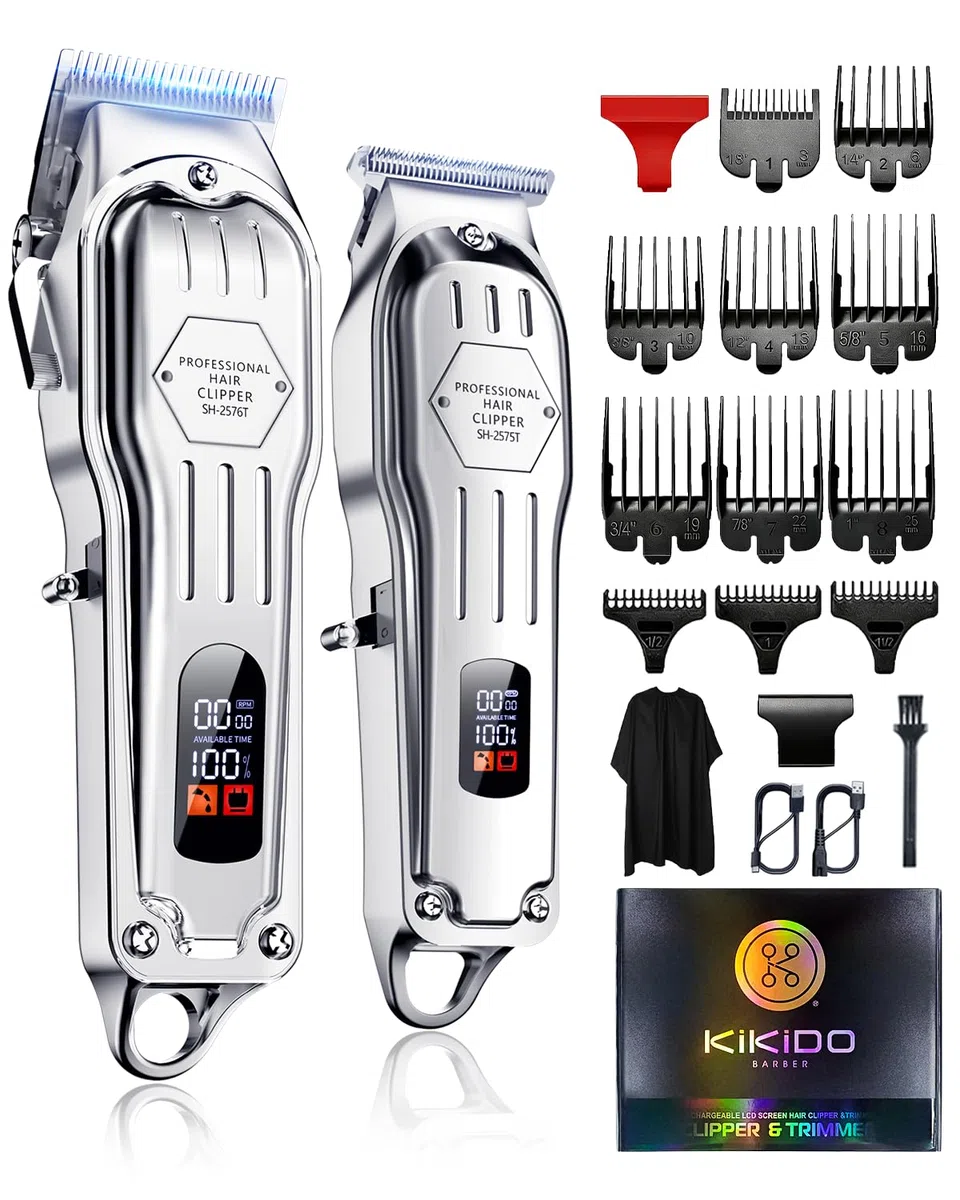 Hair Clippers Professional Cordless for Men, Barber Clippers for Hair Cutting Kit, Wireless Display LCD Display Hair Trimmers Set Rechargeable Haircut Machine for Family