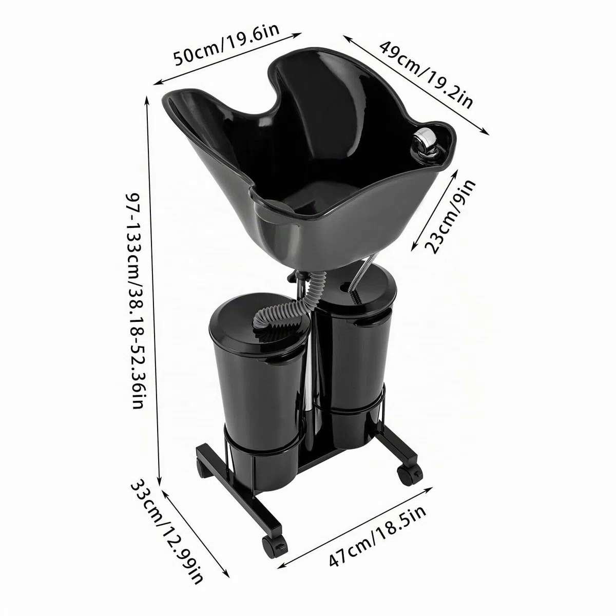 Lavandino portatile da parrucchiere con 2 secchi d'acqua, lavabi retromarcia, regolabile in altezza, portatile, per la casa, salone, parrucchiere, nero