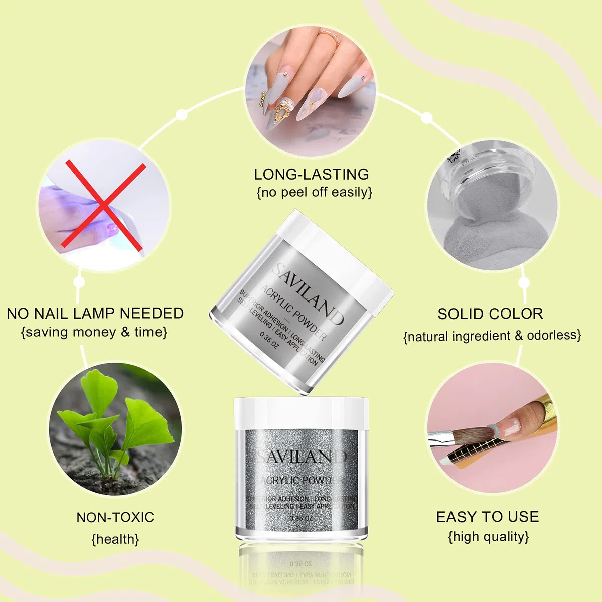 Saviland Acrilico Polvere Per Unghie j10 Colori Acrilico Nail Set Professionale Acrilico Polvere Nails Glitter Polymer Acrilico Polvere Nails Kit per Acrilico Nail Acrilico Nails
