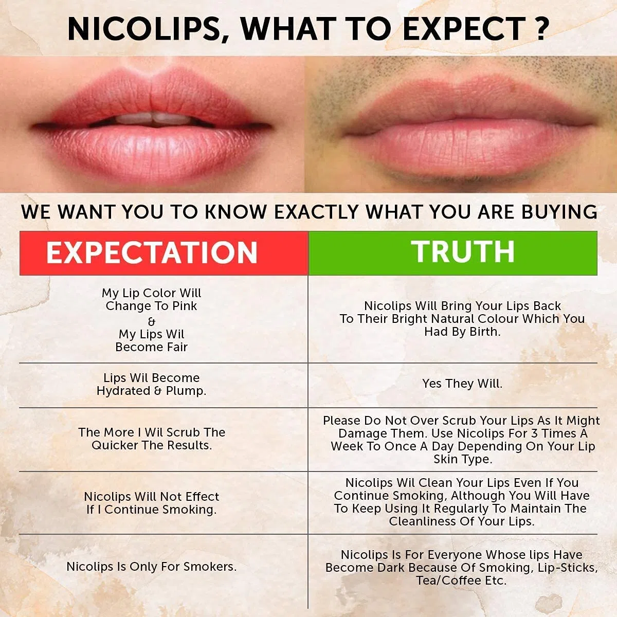 NicoLips Combo Pack | Lip Lightening Scrub Lip Balm per Dark, secca, screpolata e danneggiati Lips