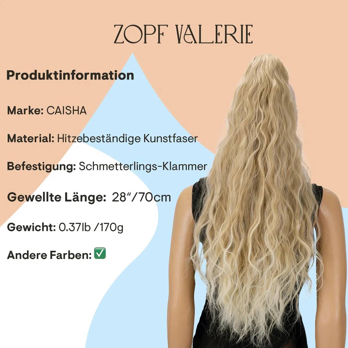 CAISHA 70 Extra Lungo Voluminoso Ondulato Coda Di Cavallo Parrucchino Fibre Sintetiche Resistenti Al Calore Con Clip A Farfalla Mix Biondo Chiaro H718