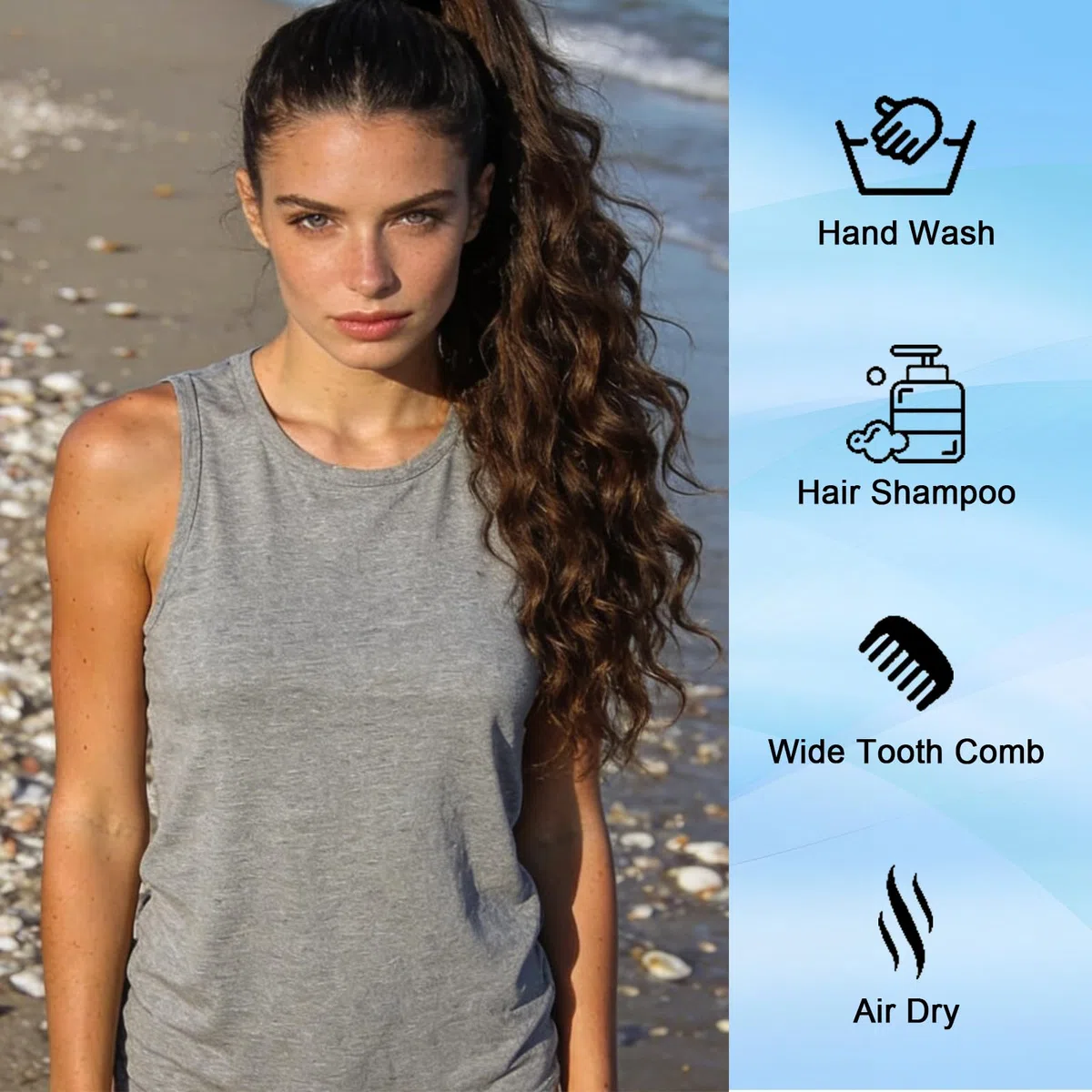 Extension Capelli con Pinza Coda di Cavallo - Capelli Sintetici Ondulati Naturali 63cm per Donne, Code Finta Posticcio Nero Marrone - Facile da Indossare per Serata Matrimonio Giorno