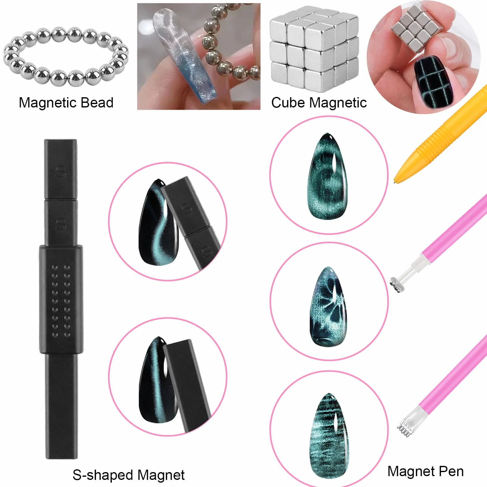 TOROKOM Set Magnetico Cat Eye 54PCS – Strumenti 3-in-1 per Nail Art con Smalto Gel – Kit Magneti per Effetti Occhio di Gatto & Disegni Creativi, Uso Casa & Salone (Set Multicolore)