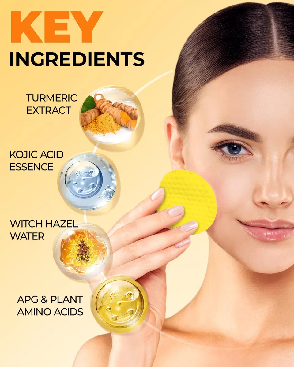 LA.PERSONAL Dischetti Detergenti, Dischetti Pulizia Viso, per Brufoli e Punti Neri, Pad Esfolianti Curcuma, per Macchie Scure, Pelle Opaca & Sbloccare i Por, Liscio e Luminoso, 50 Pezzi