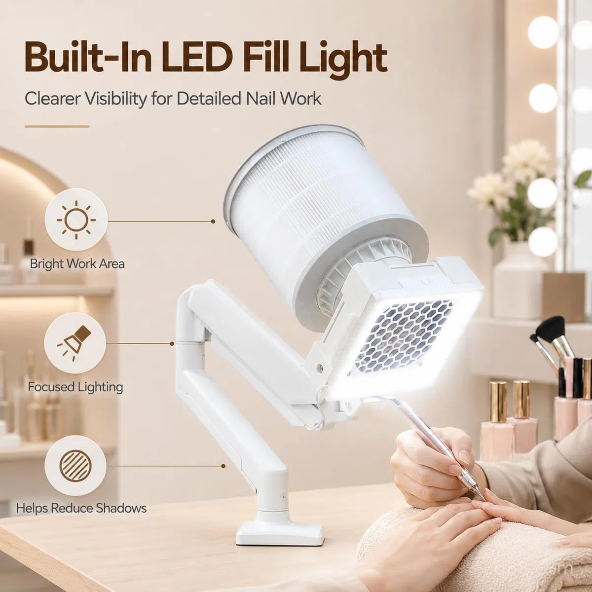 Aspirapolvere for manicure da tavolo 36W+5W Illuminazione Clip-On
