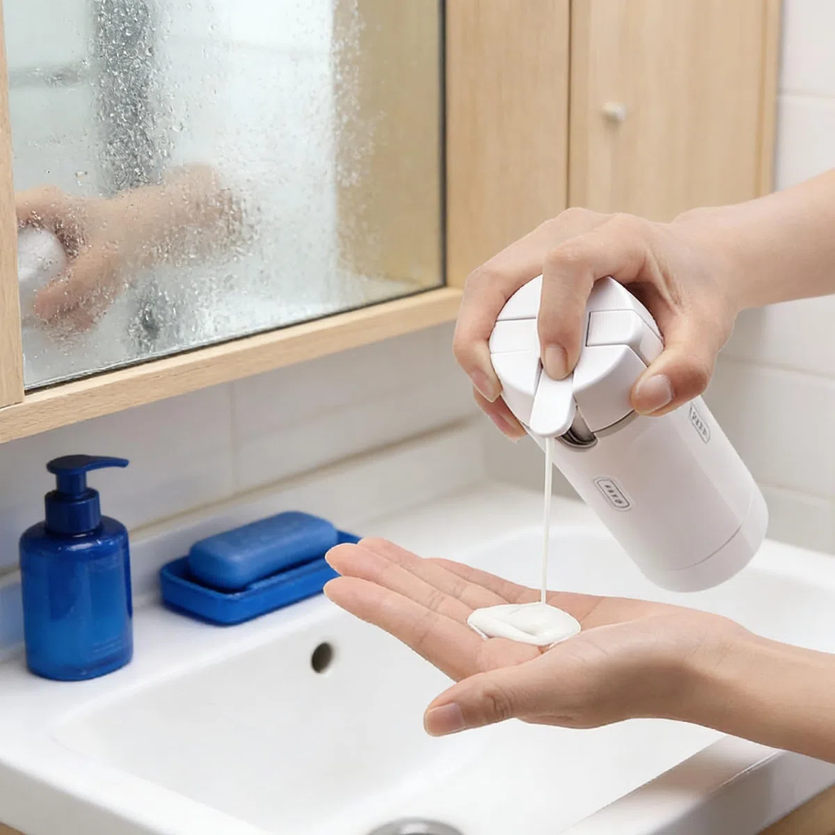 Dispenser da viaggio ricaricabile, 4 in 1, ricaricabile, in silicone, a prova di perdite, per shampoo, lozione, gel doccia (bianco)