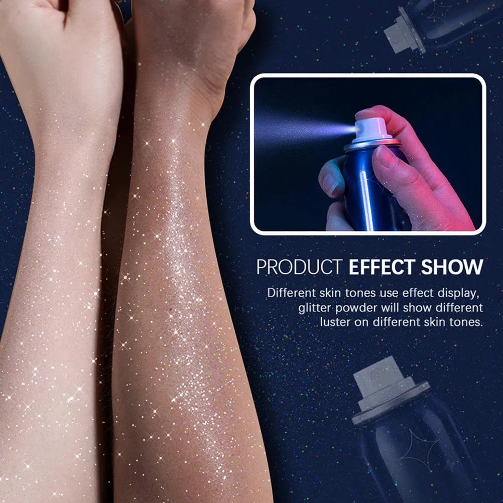 Spray in Polvere Glitterata, Spray Glitterato Lucido 60ml Lacca Glitter Argento luccicante per Le Donne Spray per Trucco in Polvere Glitterata Spray Glitter per Capelli e Corpo