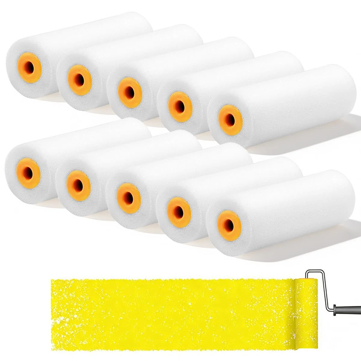 10 Pz Rullo di Vernice in Schiuma da 4 Pollici,Rulli in Schiuma per Pittura Pareti,Rullo in Spugna per Dipingere per Pitturare Legno e Metallo, Davanzali, Battiscopa, Porte