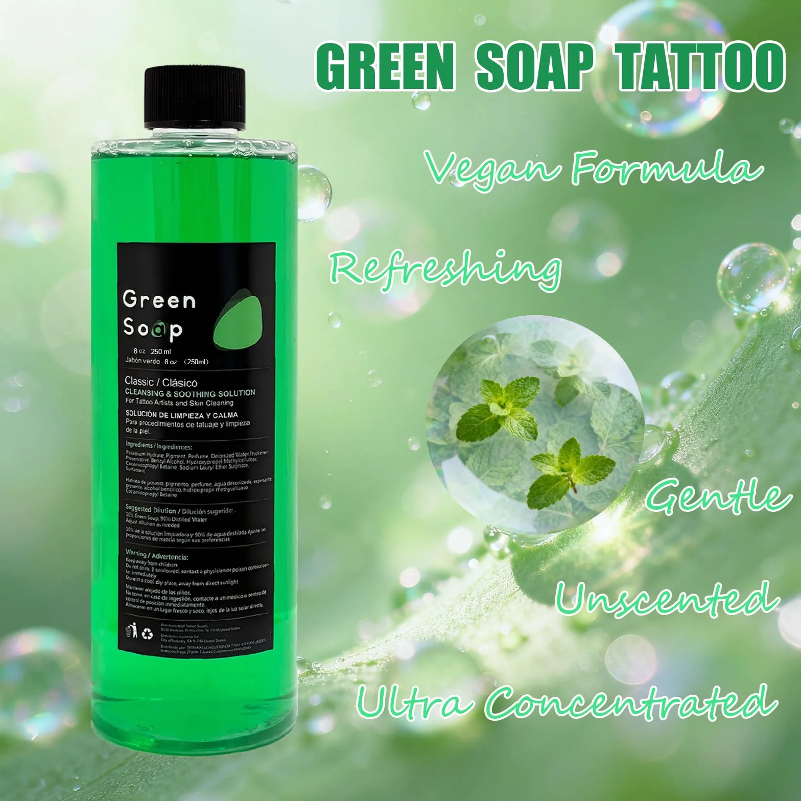 250ml Green Soap Tattoo Kit Pulizia dei Tatuaggi, Unihuby Sapone per Tatuaggi 250 ml con Flacone di Schiuma da 200 ml Tattoo Clean Accessori Pulizia