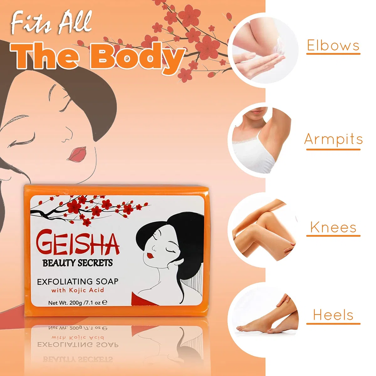 Geisha, Kojic Acid Soap | 200 grams / 7 oz | Reduce Acne Scars, Hyperpigmentation, Uneven Skin Tone | Dark Spots Remover for : Face, Body, Knees