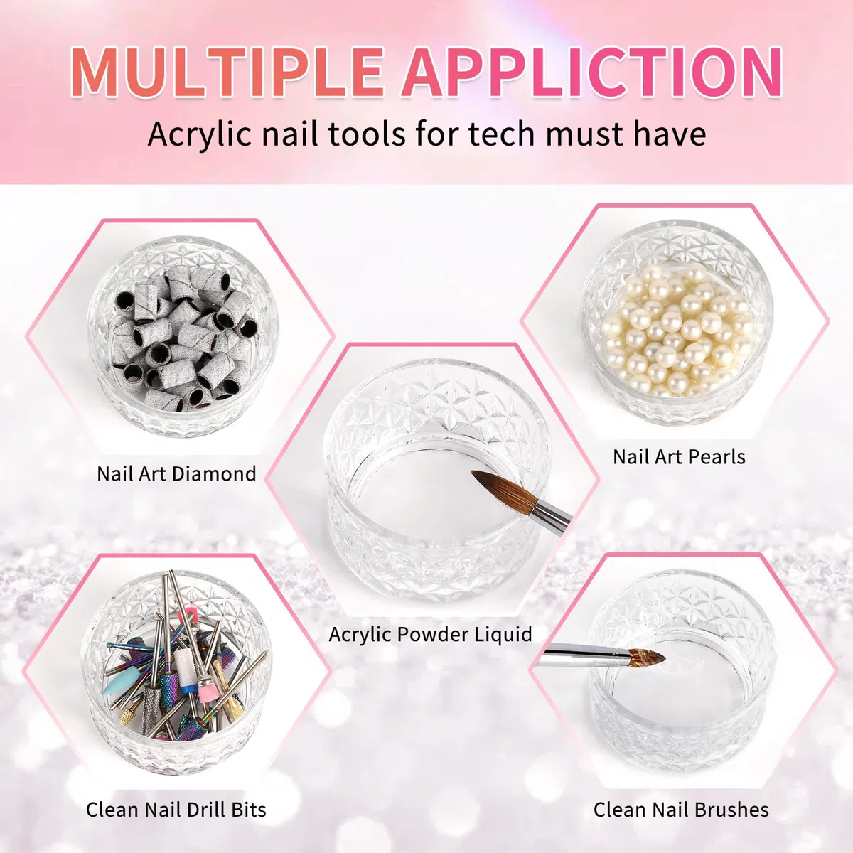 BQAN Crystal Dappen Dish con coperchio – 60 ml professionale acrilico liquido contenitore per nail art & monomero – piatto rotondo in vetro trasparente per uso salone