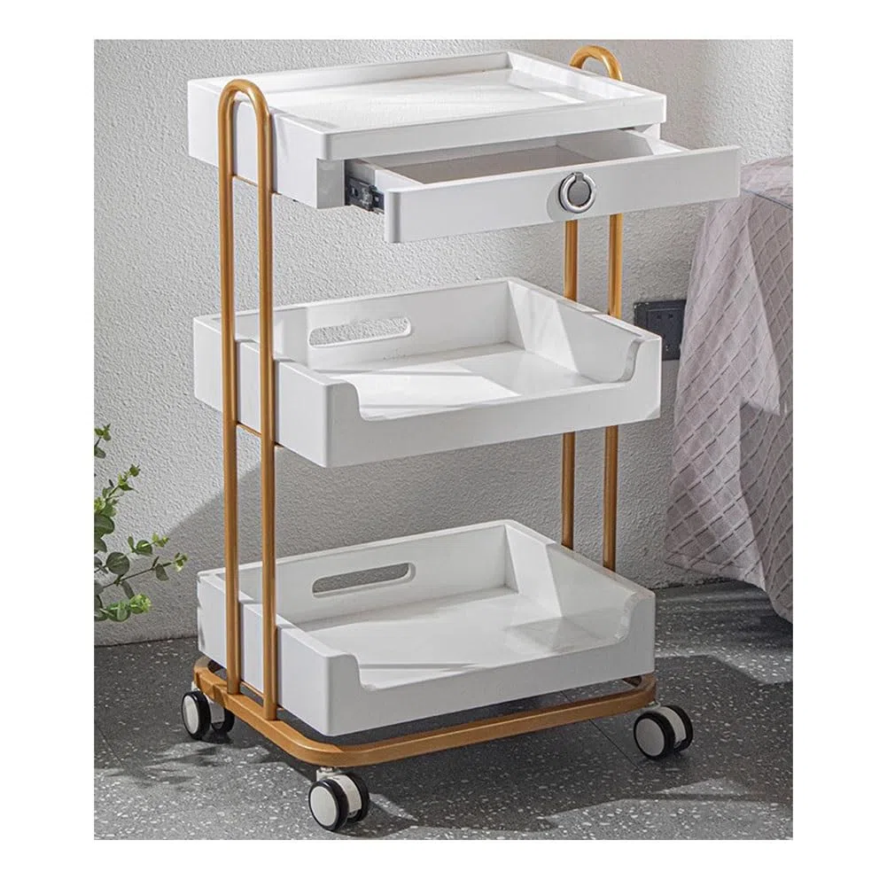 Carrello per Salone di Bellezza Portatile con Ruote per Parrucchiere e Spa, Ideale per Camera da Letto, Bagno e Ufficio (Oro 50x38x85 cm)