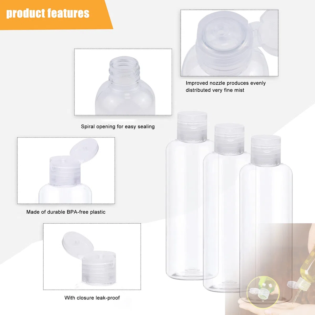 Set di 20 bottiglie da viaggio da 100 ml di plastica vuote da riempire per shampoo, balsamo, lozione, articoli da toeletta, con imbuto ed etichette
