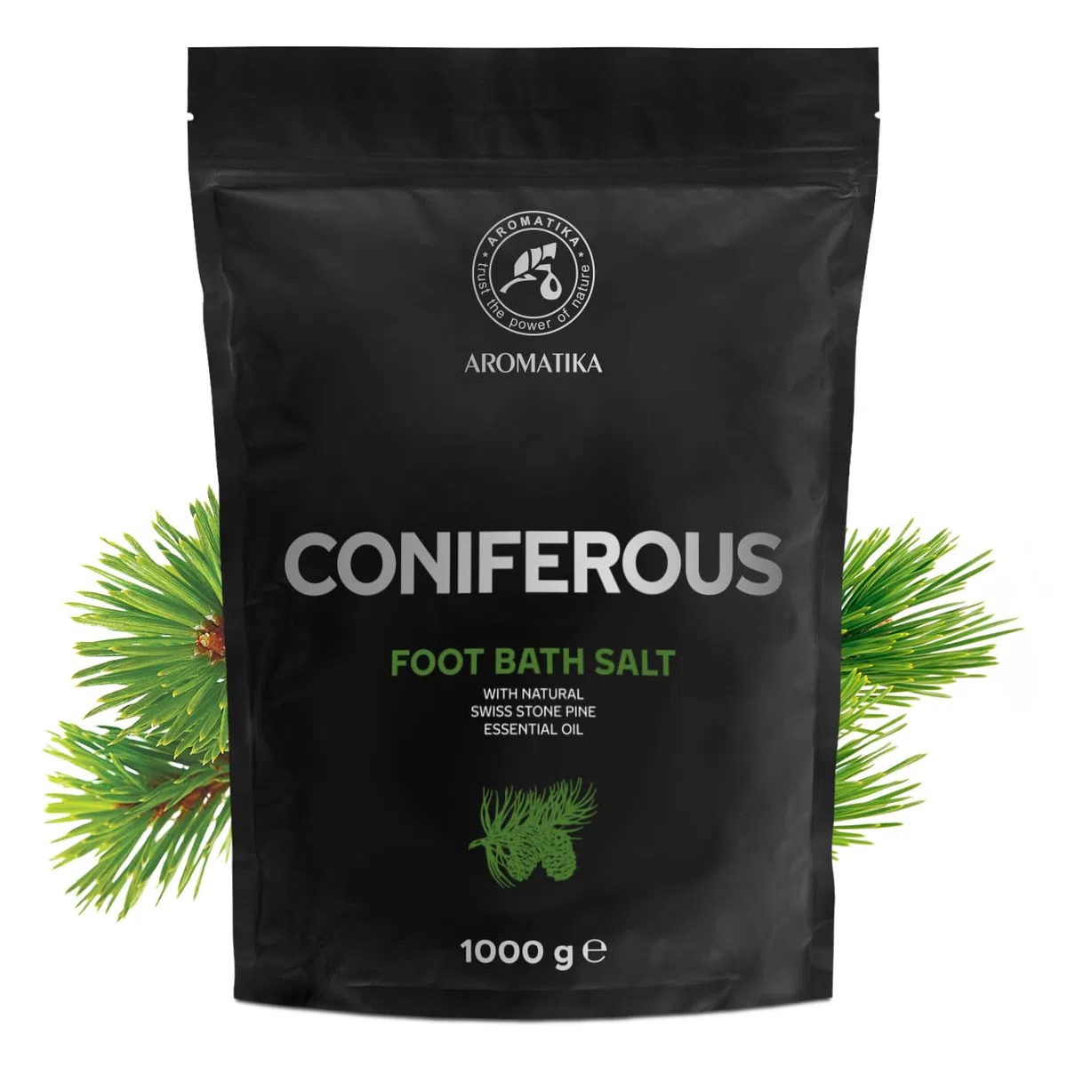 Sale per Pediluvio di Conifere 1000g - Pediluvio al Sale Marino Naturale - Sali da Pediluvio con Olio Essenziale di Pino Cembro Svizzero - Pediluvio - Unghie - Pedicure - Sali Profumati da Bagno