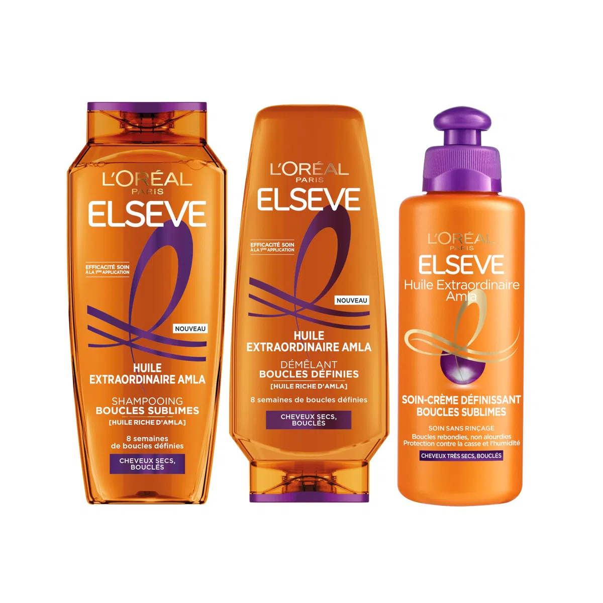 L'Oréal Paris - Routine Nutrition Capelli ricci e molto secchi, riccioli nutriti, arricchito con olio di Amla - 3 prodotti - Shampoo, Districante, Cura Crema Definente - Elseva Olio Straordinario