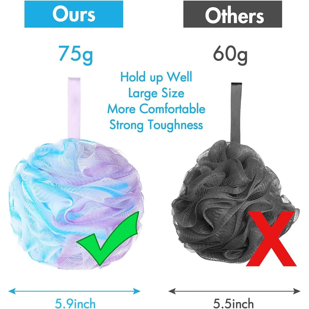 Spugna da doccia in luffa da 75 g/pz extra large spugna doccia scrunchie body puff doccia esfoliante spugna da bagno per adulti (set di 4) fiore col