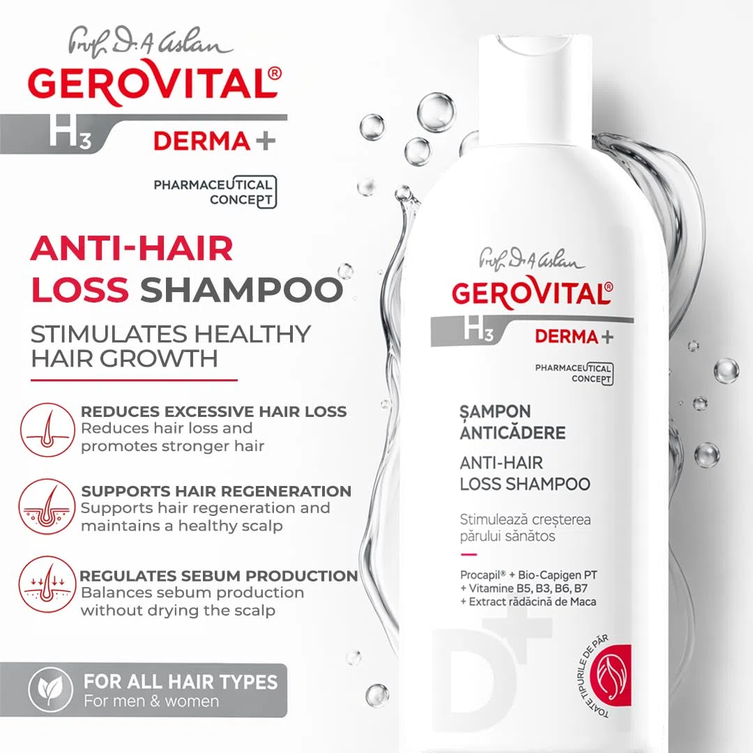 Gerovital H3 Derma+ Shampoo Anticaduta Capelli, Dermatocosmetico, Shampoo Rinforzante contro Caduta e Alopecia, Capelli più Forti, Donna e Uomo, 200 ml