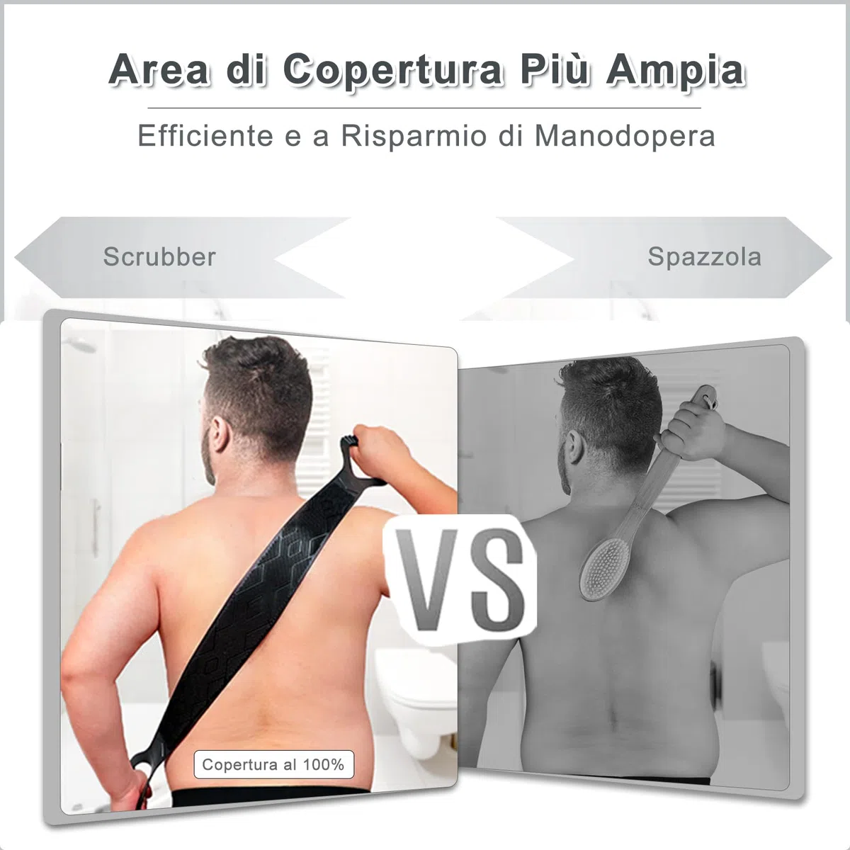 FREATECH Spazzola Schiena in Silicone a 2 Lati per Pulizia Profonda e Massaggio, 90 cm Spazzola Corpo Doccia e Bagno, Copre Facilmente Tutta la Schiena, Lgienico e Lunga Durata, Nero