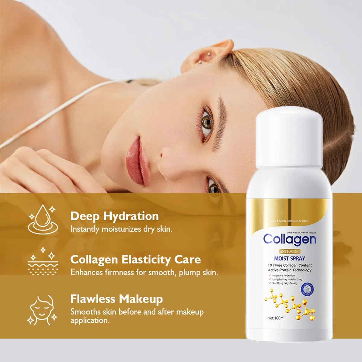 Collagen Siero spray per viso, spray per collagene con acido ialuronico, idratazione istantanea di plumping per corpo e viso, anti-rughe e anti-invecchiamento, tutti i tipi di pelle