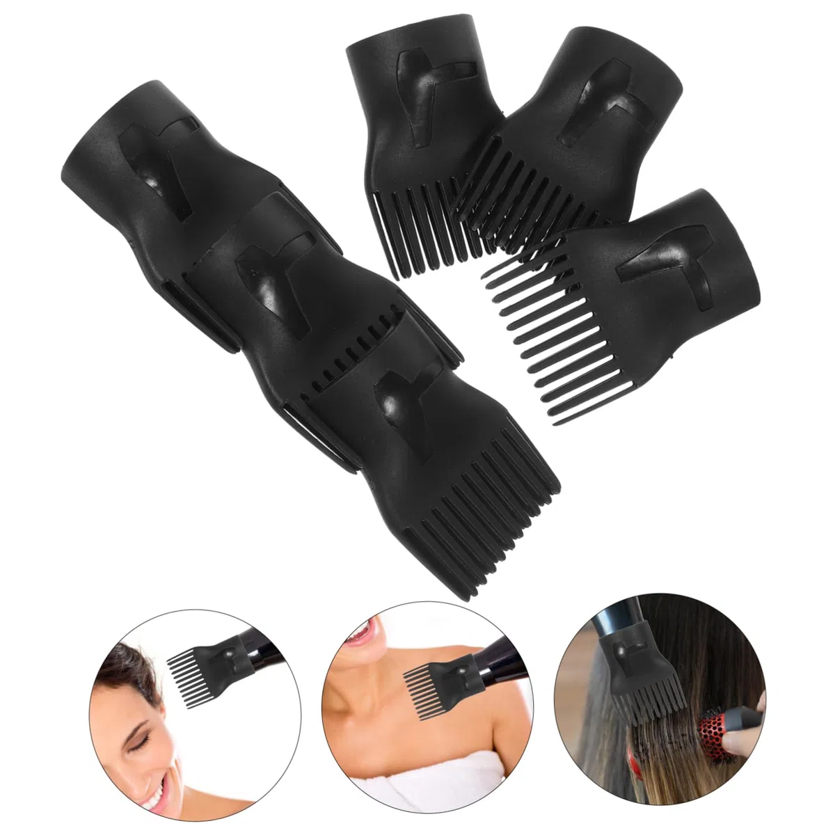 Housoutil Diffusore per Chioma Nero in Plastico 10 Pezzi, Pettine per Asciugacapelli Leggero e Resistente, Rapida Asciugatura e Eliminazione dei Ricci per Styling Professionale