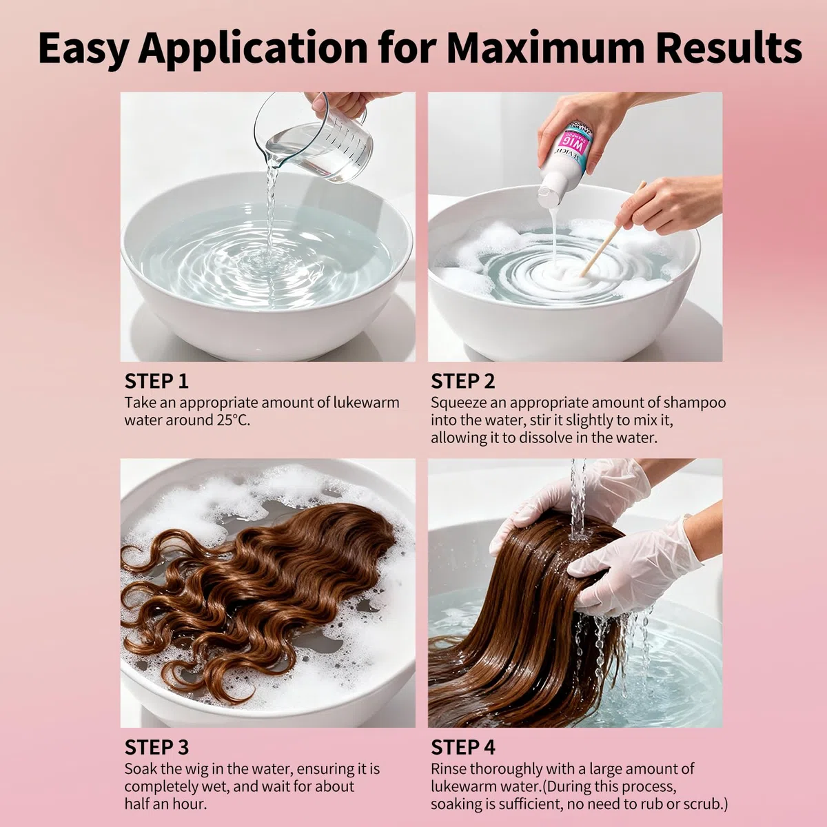 Gowwim Shampoo e balsamo 2 in 1 per parrucca, districante e controllo delle arricciature per parrucche sintetiche e vere, pulizia profonda, idratante e levigante, 100 ml